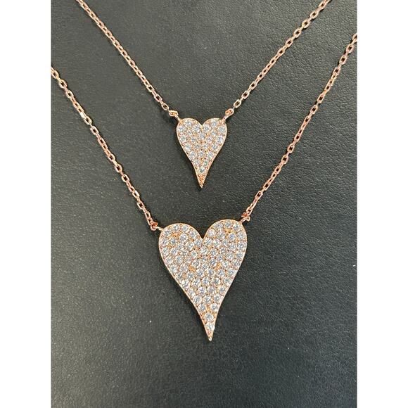 14K Rose Gold Necklace- New- cubic zirconia, rose gold vermeil layered heart - Picture 1 of 3